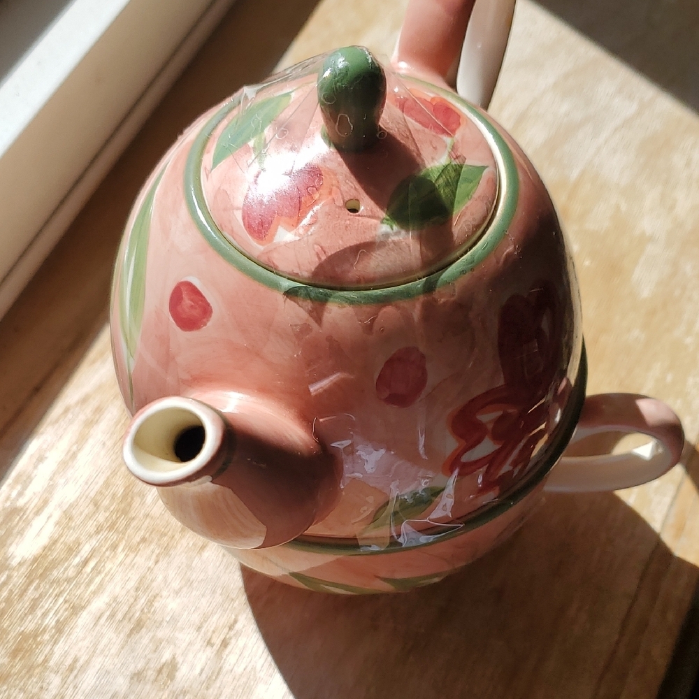 April Cornell Pink and Green Floral Teapot - Picture 3 of 5